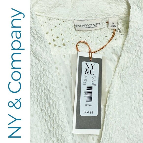 NWT NEW YORK & COMPANY EVA MENDES WHITE EYELET PEPLUM BLOUSE, SIZE MEDIUM - Picture 3 of 8